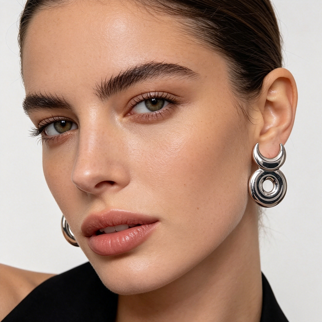 Pendientes de metal dorado y plateado diseño luna y círculo, al por mayor joyería de moda OEM ODM|JI JOYA