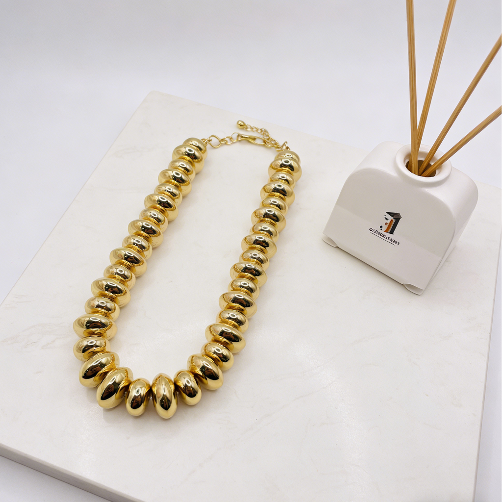 Collar retro con disco dorado llamativo | Gargantilla gruesa artesanal para uso diario y fiestas|JI JOYA