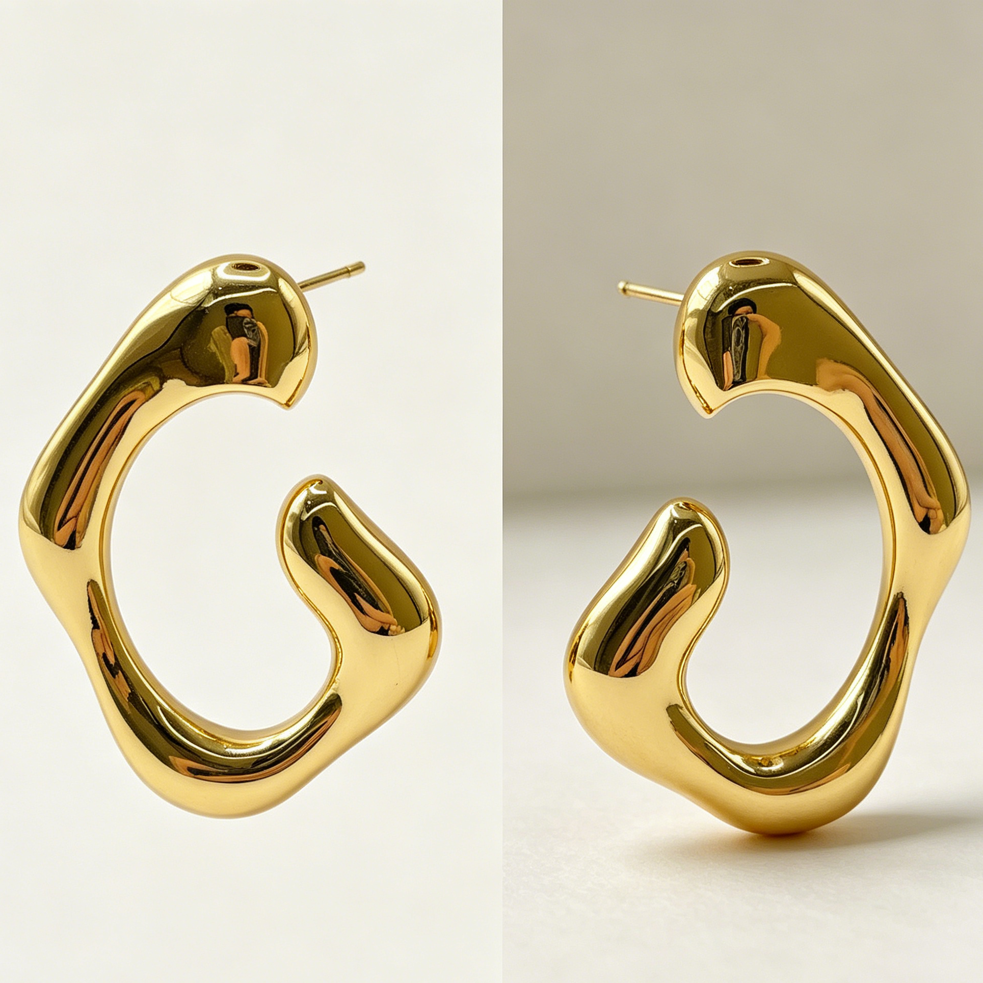 Pendientes Aro Forma Corazón Gruesos Dorado y Plata, Joyería Mayorista Moda Minimalista Zinc allory|JI JOYA