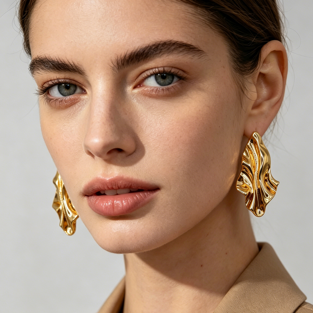 Pendientes de lámina ondulada en oro y plata, accesorio de joyería de  diseño abstracto mayorista para mujer|JI JOYA