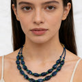 Collar de doble capa con bloques de color azul verdoso retro, diseño único, gargantilla de cuentas hecha a mano, accesorio estilo vacaciones.