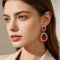 Pendientes de gota de cristal rojo lujoso | Joyería al por mayor|JI JOYA