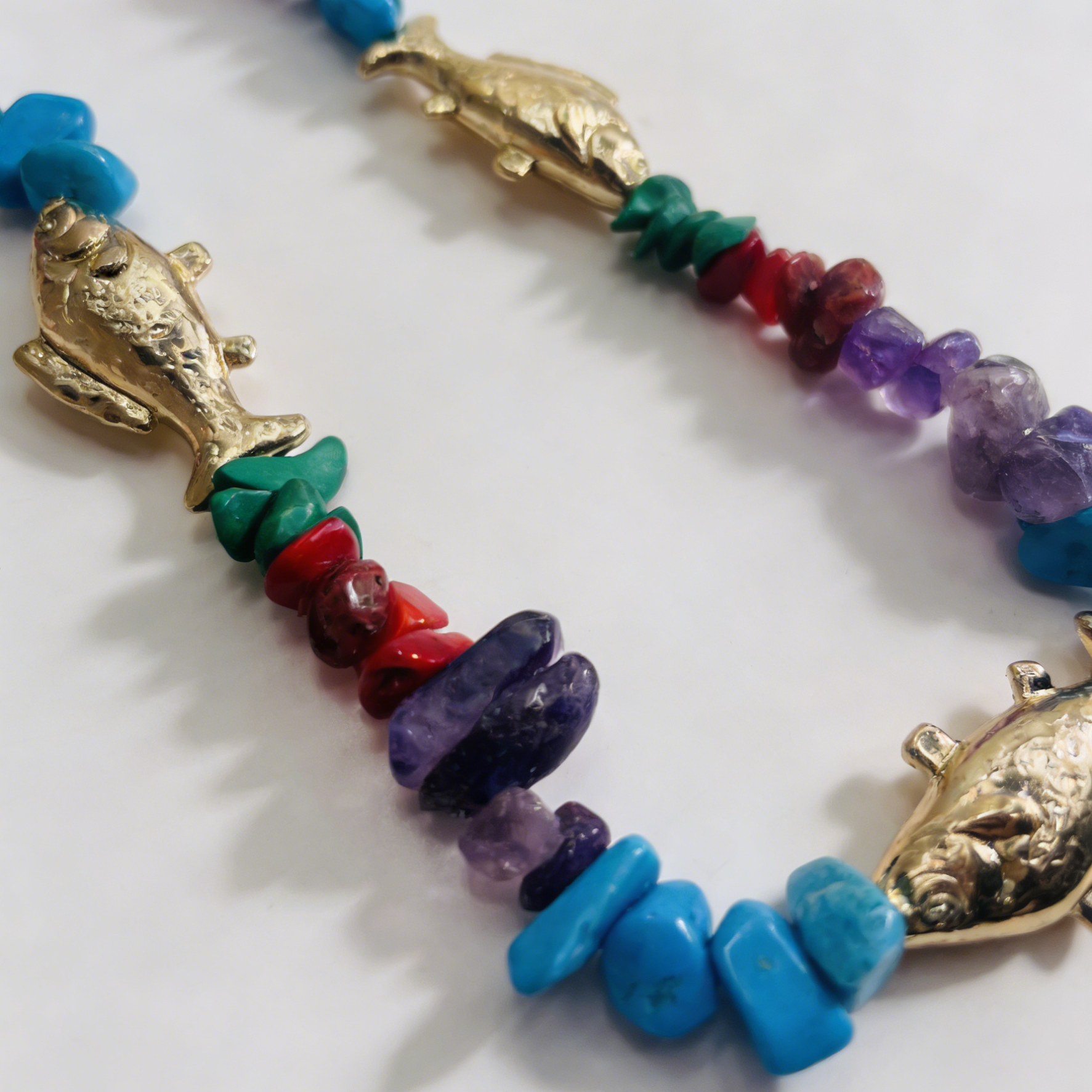 Bohemian necklace with colorful stone fish | Y2K Aesthetic Summer Jewelry