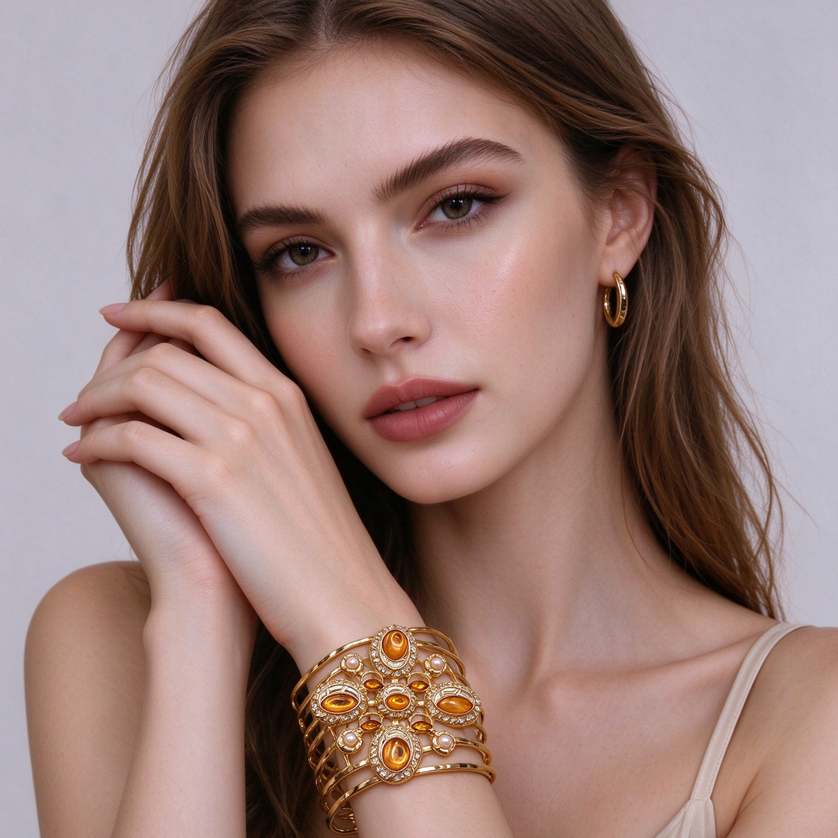Conjunto Collar y Brazalete Vintage Cruz, Piedras de Color, Perlas Imitación, Joyería al por Mayor para Mujer|JI JOYA