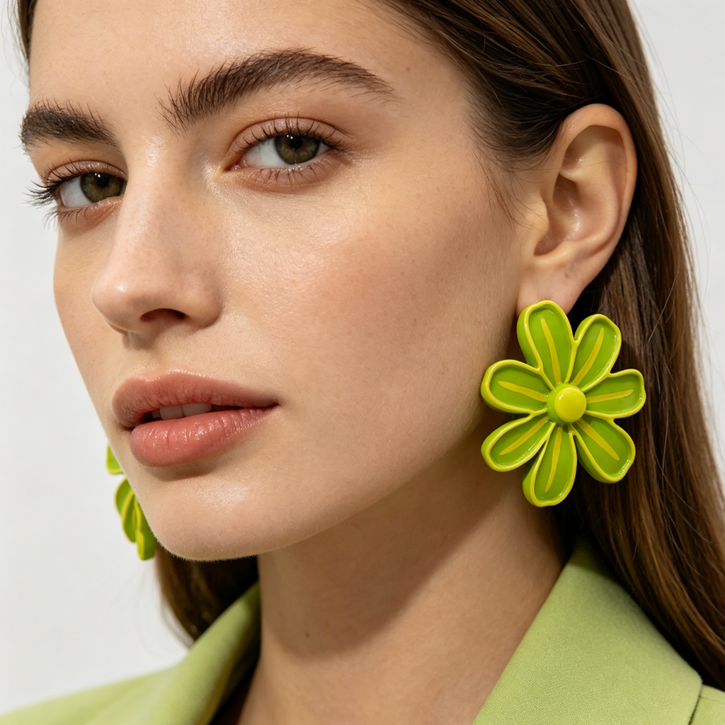 Pendientes Grandes de Flor Bicolor Esmaltado, Accesorio Mujer Tendencia para Mayoristas y Tiendas|JI JOYA