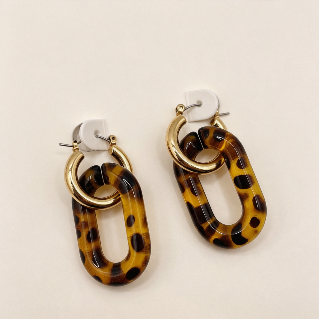 Aretes Eslabón Carey Dorado | Pendientes Resina Mayorista|JI JOYA