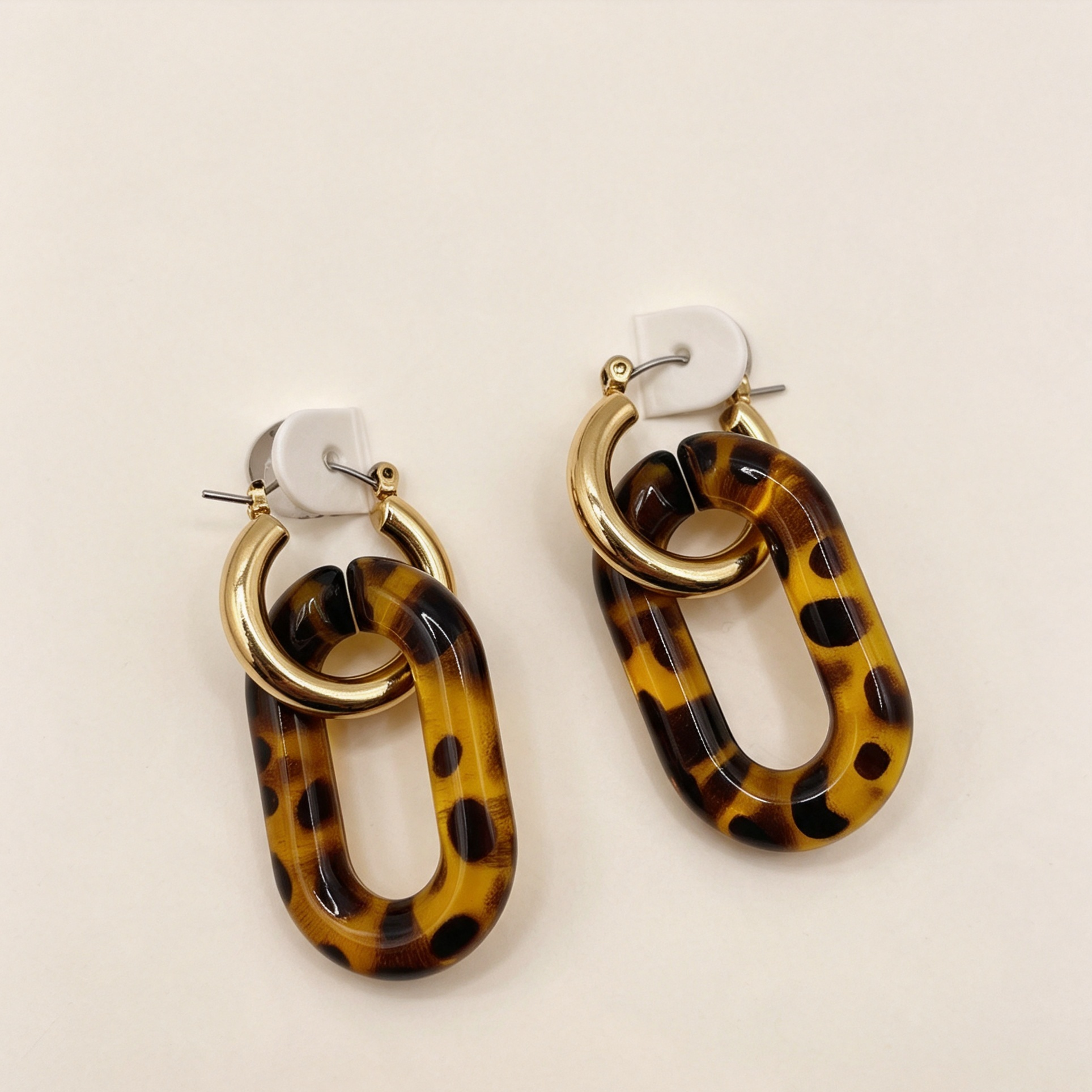 Aretes Eslabón Carey Dorado | Pendientes Resina Mayorista|JI JOYA