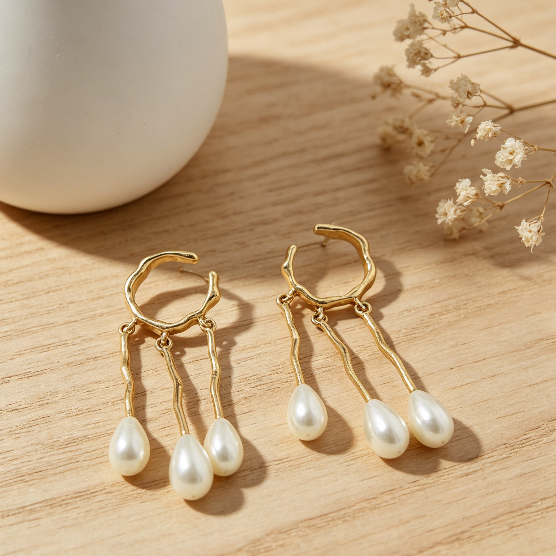 Pendientes Colgantes de Perla con Aro Irregular | Venta al Por Mayor | 2 Colores (Oro/Plata) | Diseño Minimalista|JI JOYA