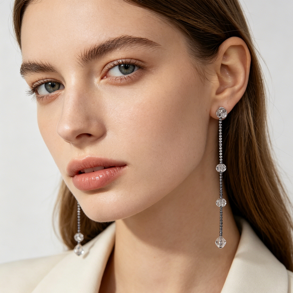 Pendientes largos de cristal con pavé de zirconia, estilo minimalista al por mayor|JI JOYA