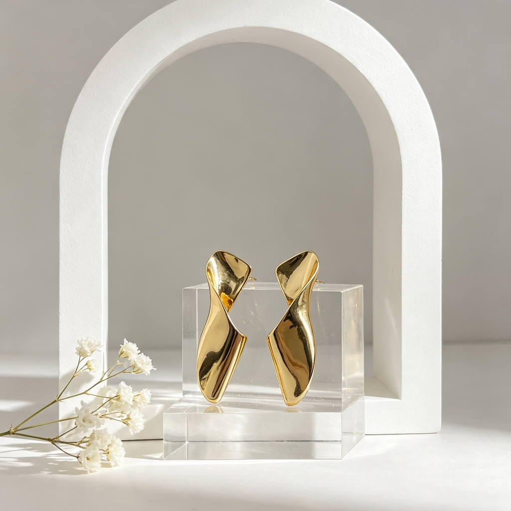 Pendientes Torcidos Metálicos Dorado y Plata | Joyería Mayorista Ji Joya|JI JOYA