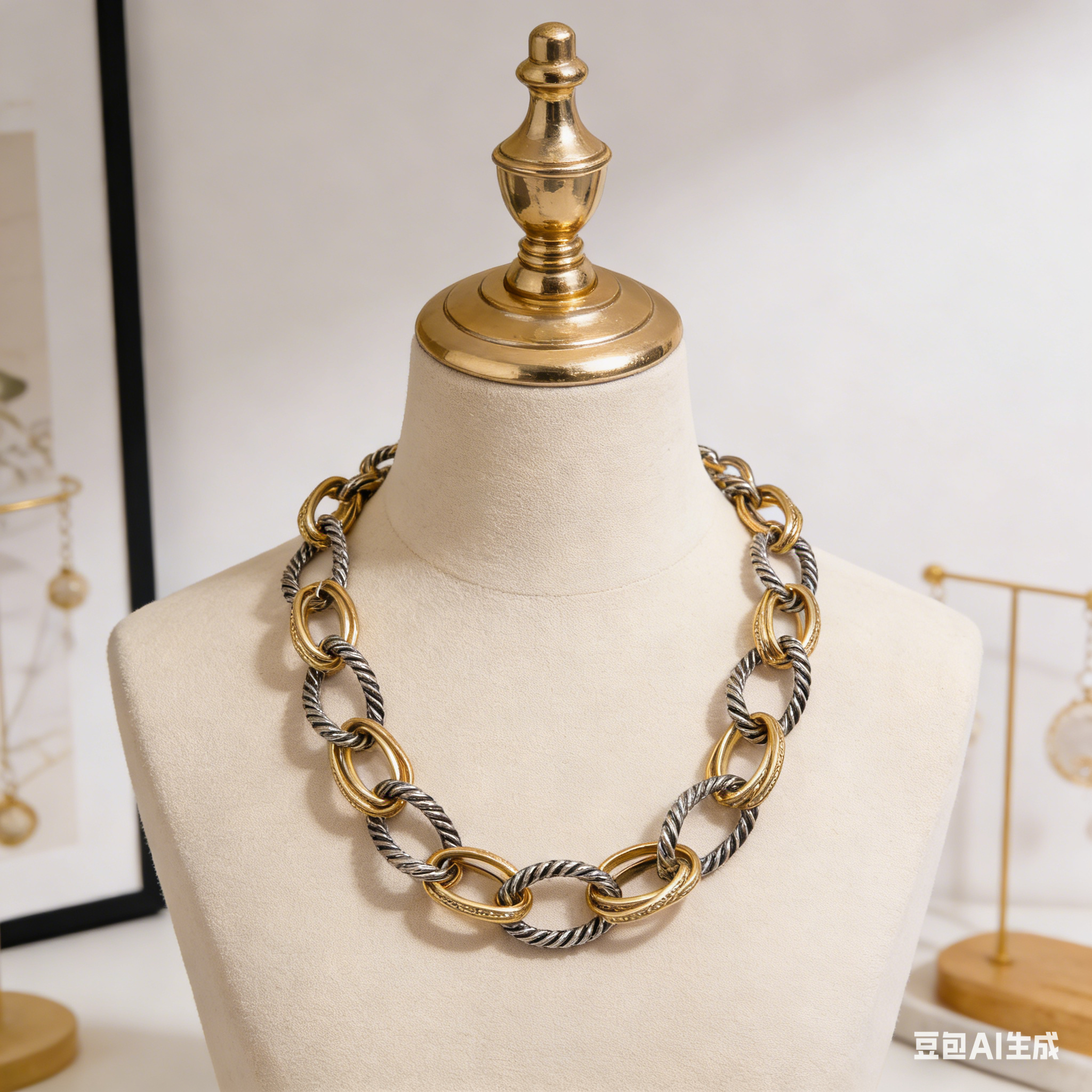 Collar de cadena de dos tonos con diseño de eslabones entrelazados