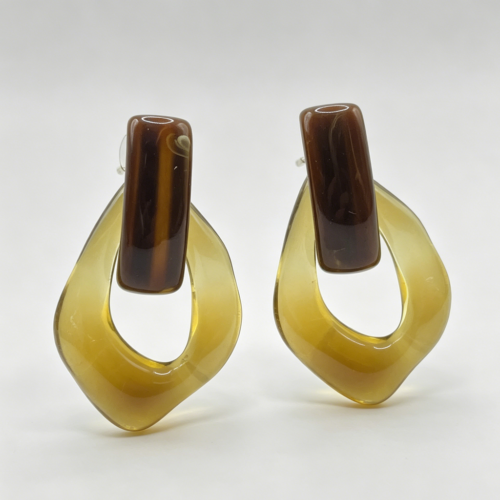 Pendientes Resina Efecto Ámbar Marrón Diseño Geométrico Mayorista Joyería Moda Mujer|JI JOYA