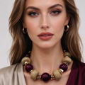 Collar de cuentas gruesas bicolor burdeos y beige, accesorio de moda mayorista|JI JOYA
