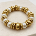Pulsera elástica perla barroca con cuentas metálicas dorada y plateada, mayorista accesorios joyería moda|JI JOYA