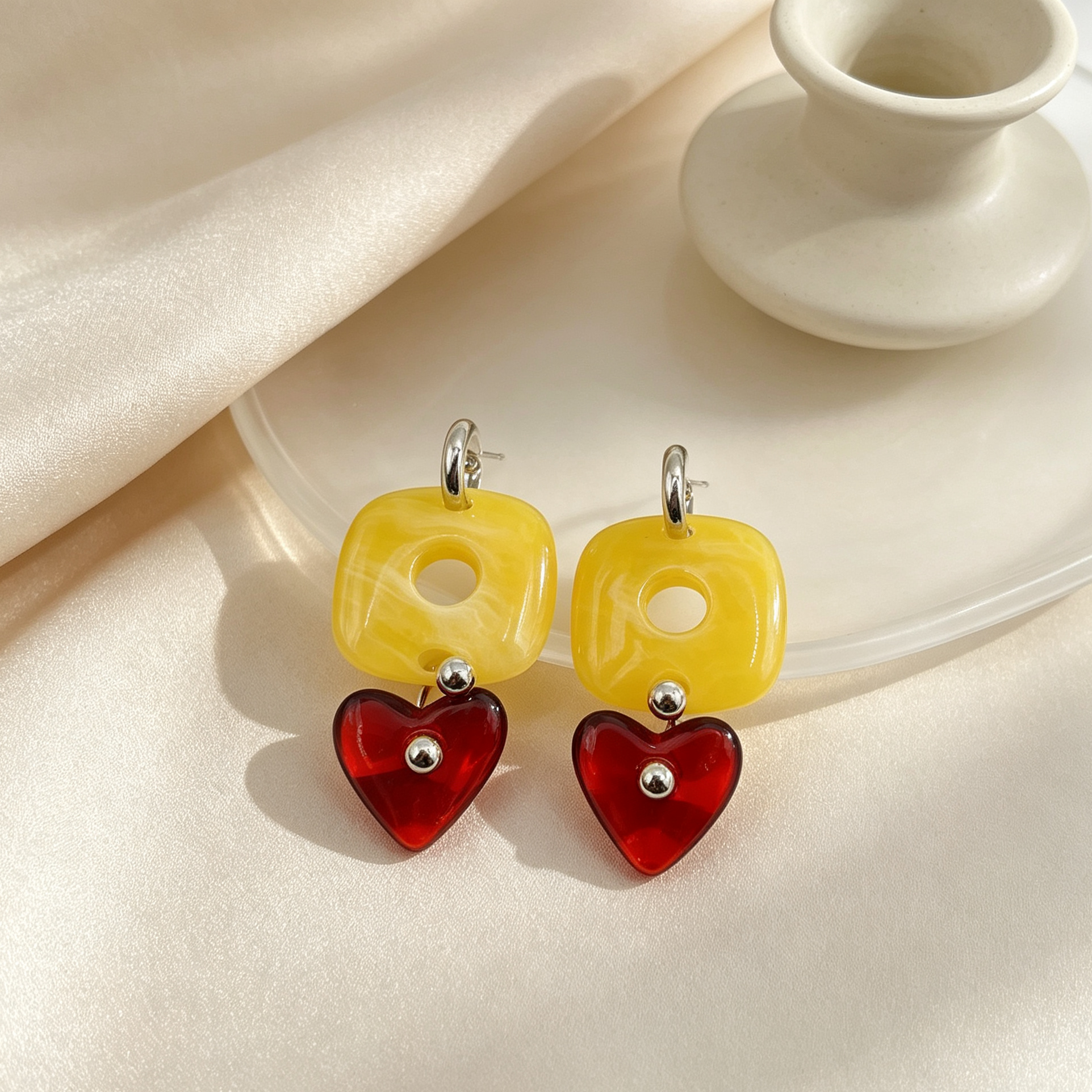 Pendientes de resina cuadrada con corazón, aretes colgantes retro, accesorios de moda al por mayor|JI JOYA