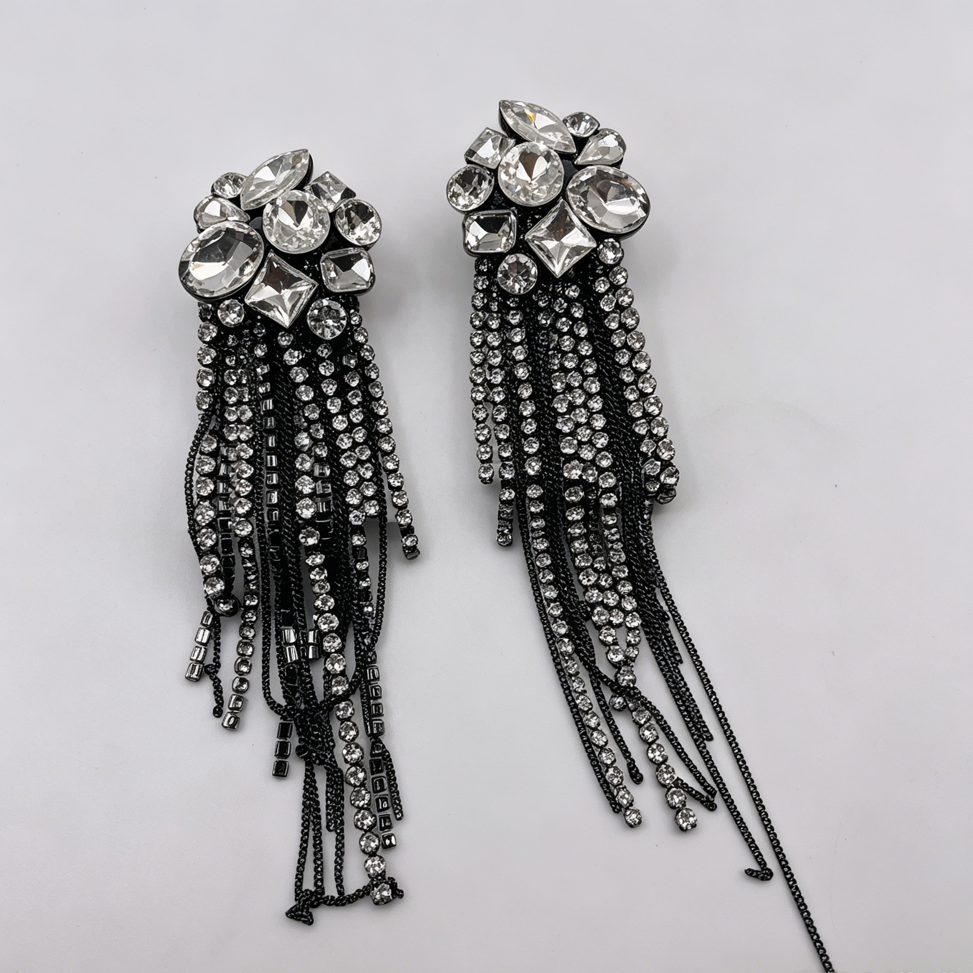 Pendientes Colgantes de Cristal con Flecos Largos | Dorado/Negro | Poste S925 | Joyería de Fiesta al Por Mayor|JI JOYA