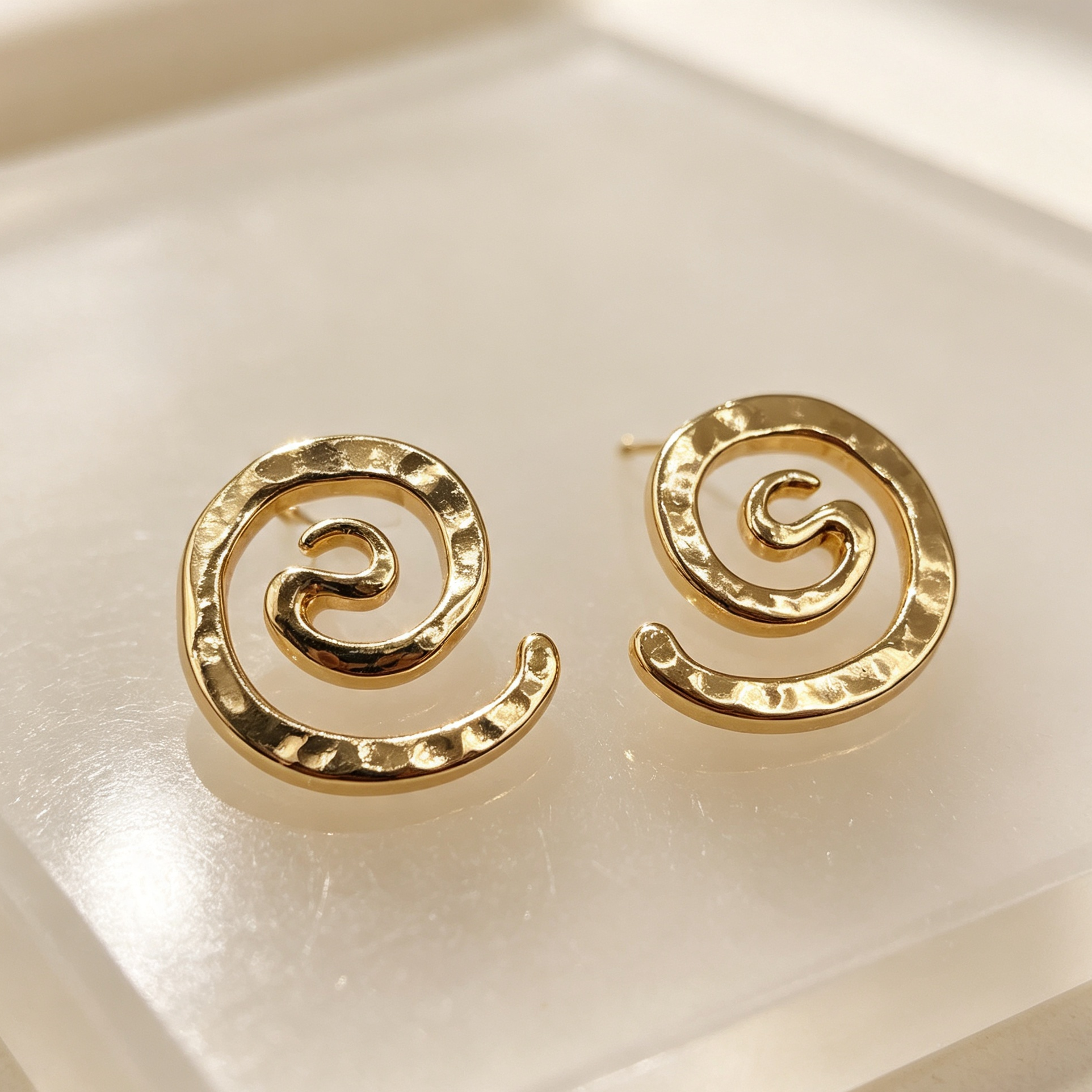 Pendientes Espiral Dorados Texturizados | Mayorista Joyería Moda, Lote al Por Mayor|JI JOYA