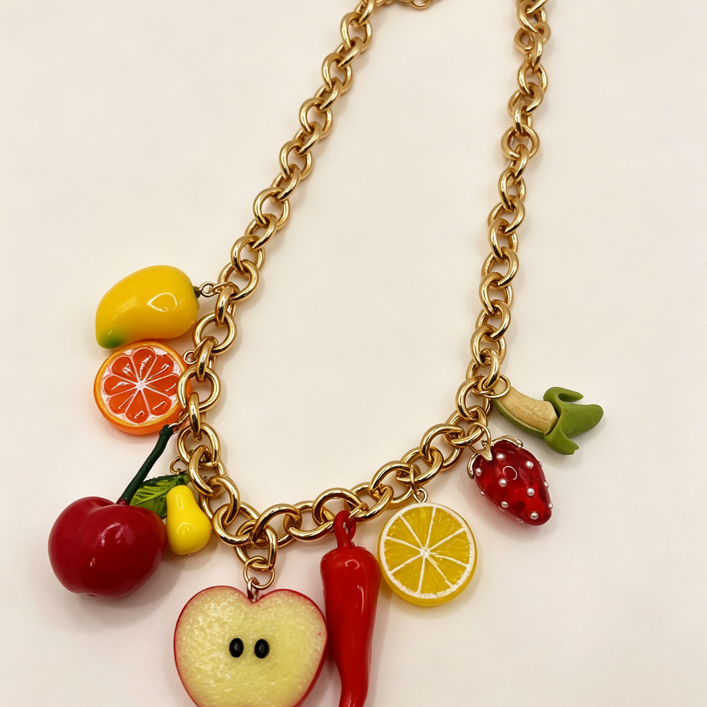 Collar de cadena gruesa con colgantes de frutas surtidas, collar llamativo de moda para mujer, venta al por mayor|JI JOYA