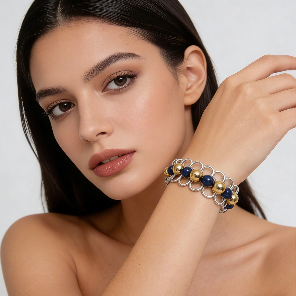 Collar de cadena bicolor de lapislázuli: joyería de lujo para mujer