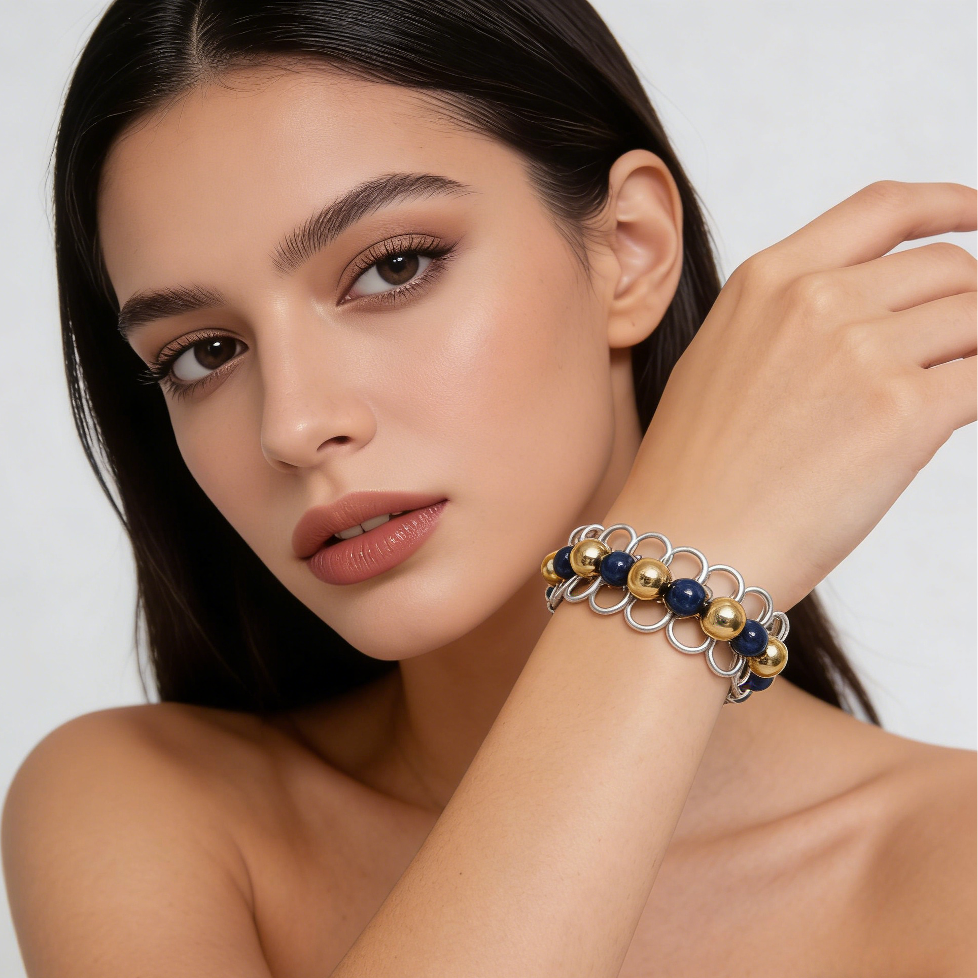 Collar de cadena bicolor de lapislázuli: joyería de lujo para mujer