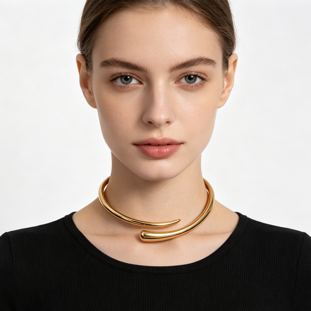 Collar Choker Minimalista Dorado, Diseño Abierto, Joyería Moda Mayorista|JI JOYA