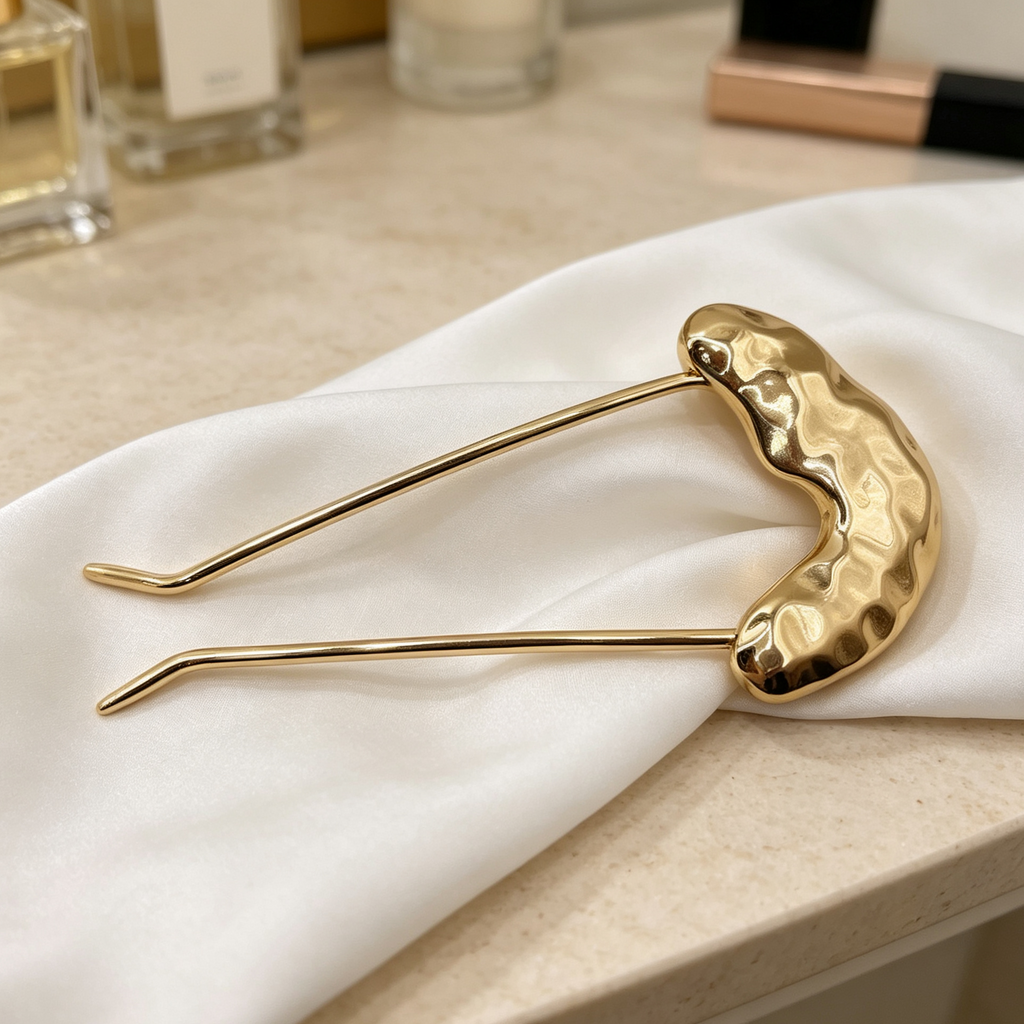 Horquilla de pelo de metal dorado texturizado, pasador para cabello, accesorios de moda al por mayor|JI JOYA
