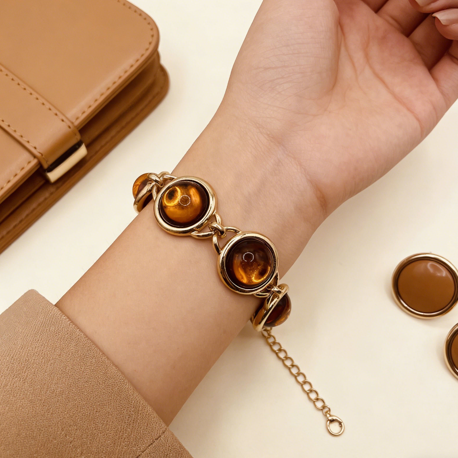 Conjunto de Joias em Ouro [Ónix Preto/Olho de Tigre] | Colar e Pulseira para Mulher