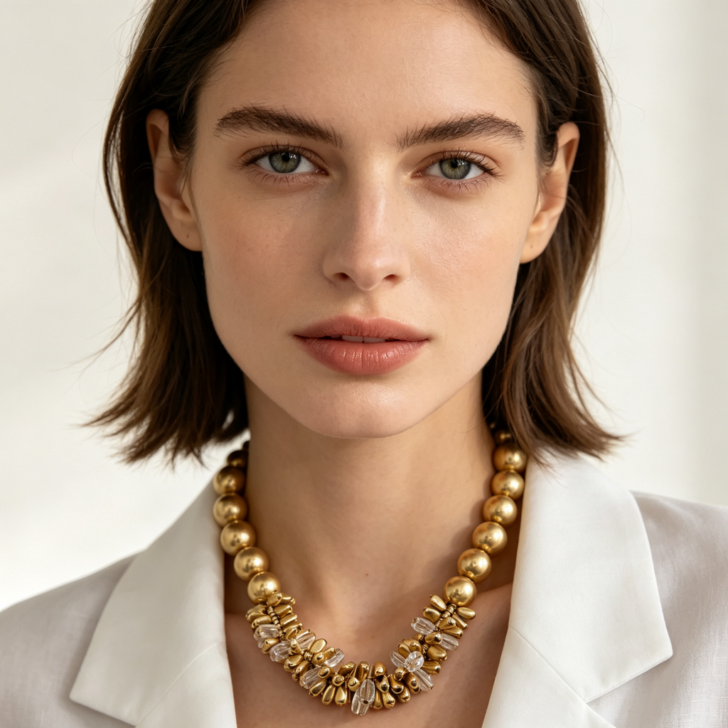 Collar de cuentas doradas con cristal transparente, collar de moda elegante para mujer, accesorios al por mayor|JI JOYA