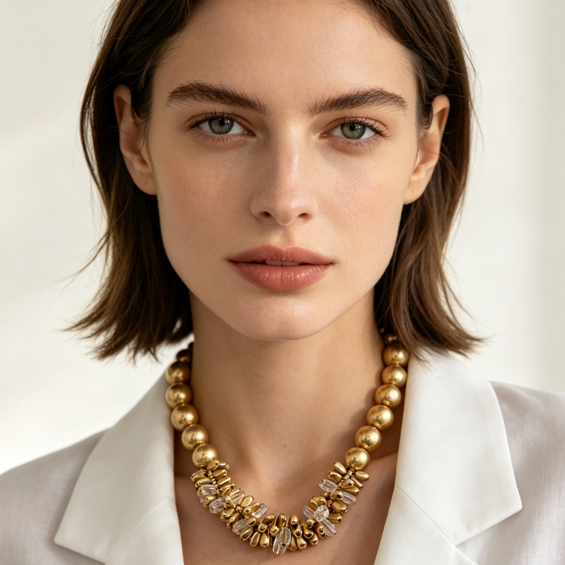 Collar de cuentas doradas con cristal transparente, collar de moda elegante para mujer, accesorios al por mayor|JI JOYA