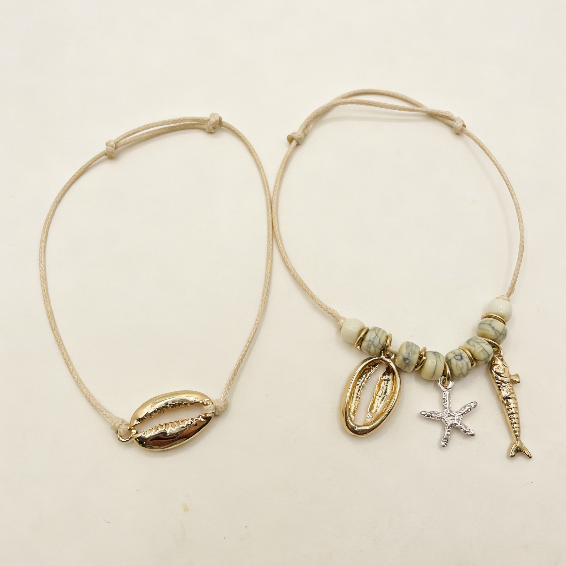 Pulsera de Cuerda con Concha, Estrella de Mar y Pez - Moda Boho para Mujer, Mayorista|JI JOYA