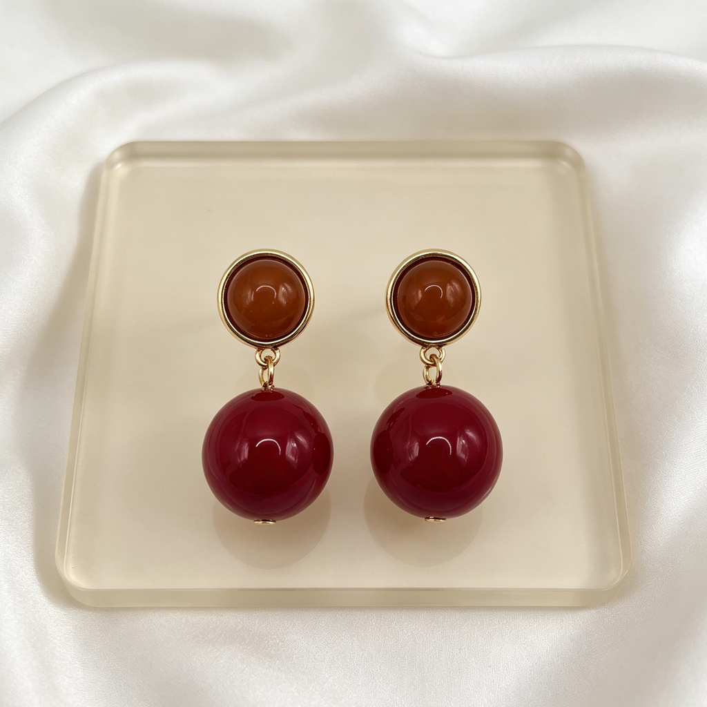 Pendientes B2B Mayorista | Diseño Bicolor Esfera Brillante, 3 Tonos de Color, Joyería Ji Joya