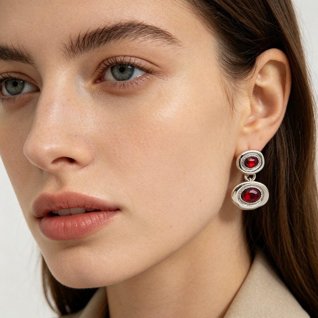 Pendientes Doble Óvalo con Piedra de Cristal | 3 Colores Disponibles | Mayorista B2B | Aguja S925 Hipoalergénica|JI JOYA