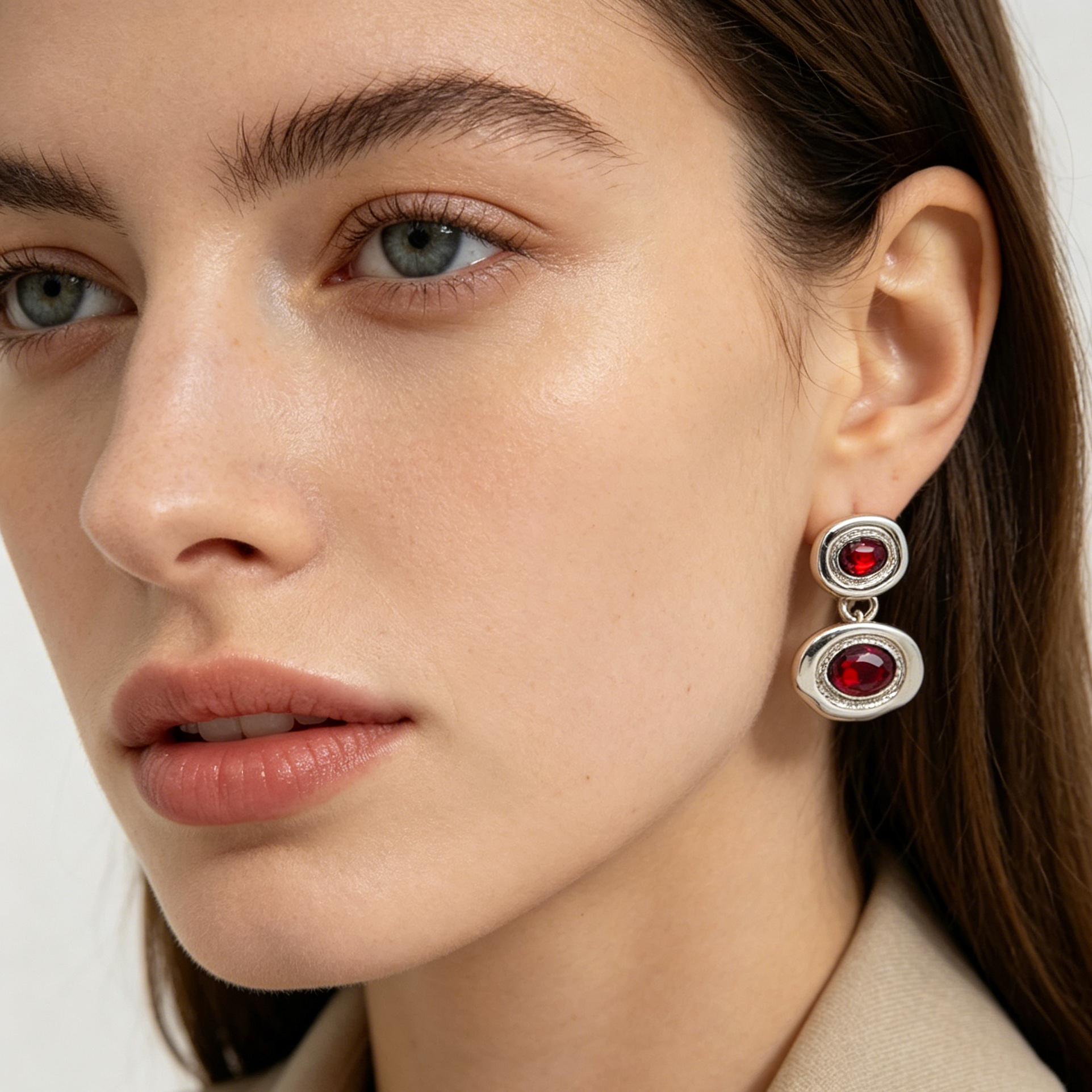 Pendientes Doble Óvalo con Piedra de Cristal | 3 Colores Disponibles | Mayorista B2B | Aguja S925 Hipoalergénica|JI JOYA