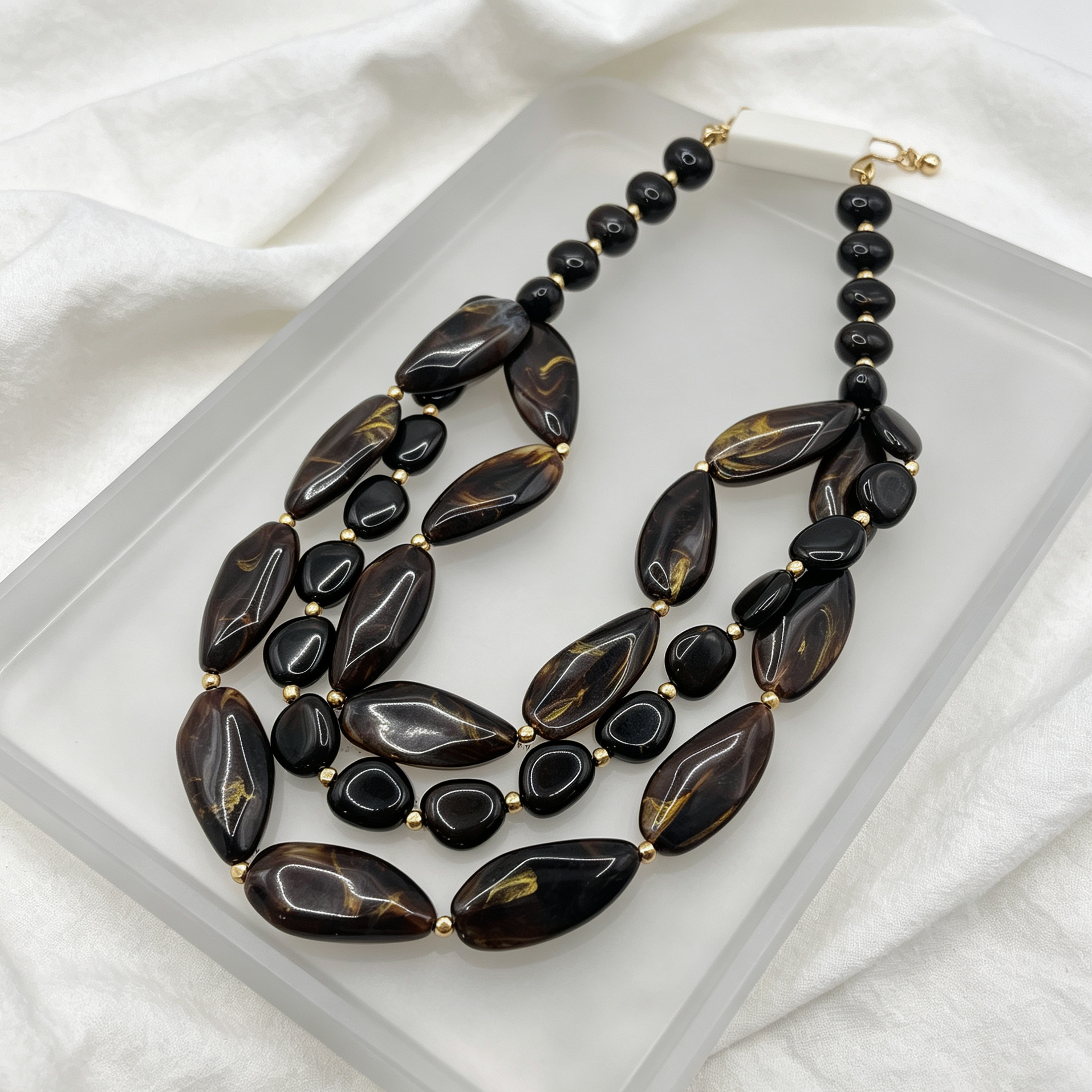 Collar Multicapa de Piedras Resina, Gargantón Statement con Cuentas, Accesorio Moda Mayorista para Mujer|JI JOYA