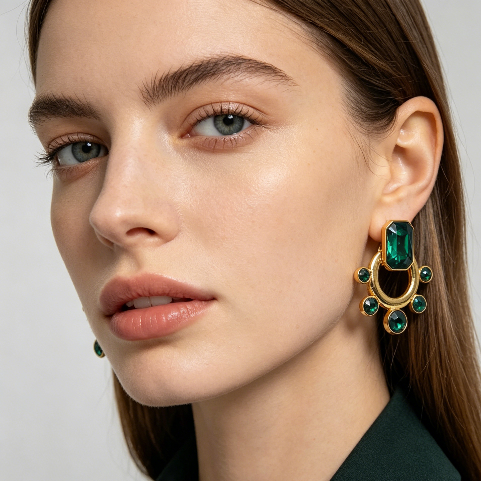 Pendientes Vintage Piedra Color Rubí Esmeralda Zafiro, Diseño Arco Dorado Metal Mayorista Joyería Moda Europea OEM ODM|JI JOYA