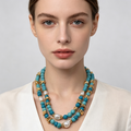 Collar doble combinado turquesa y perlas, collar de cuentas de piedras sintéticas para mujer, al por mayor|JI JOYA