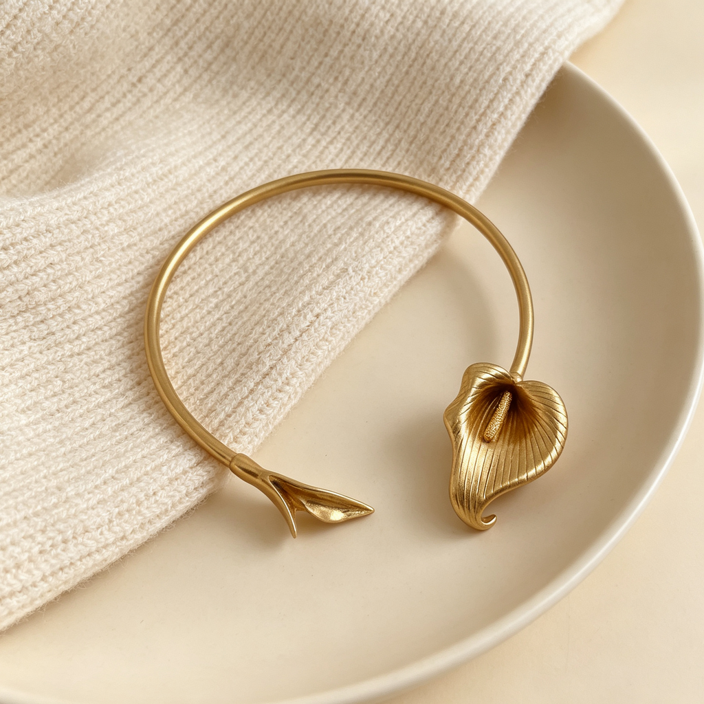 Brazalete Ajustable de Cala Dorado Mate, Brazalete para Muñeca y Brazo, Joyería al Por Mayor|JI JOYA