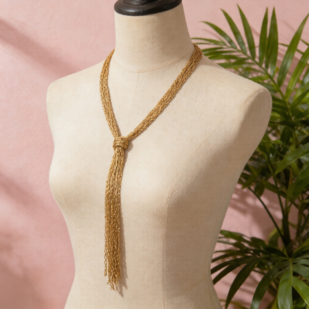 Collar de flecos de cadena dorada con nudo - Joyería bohemia de lujo para mujer