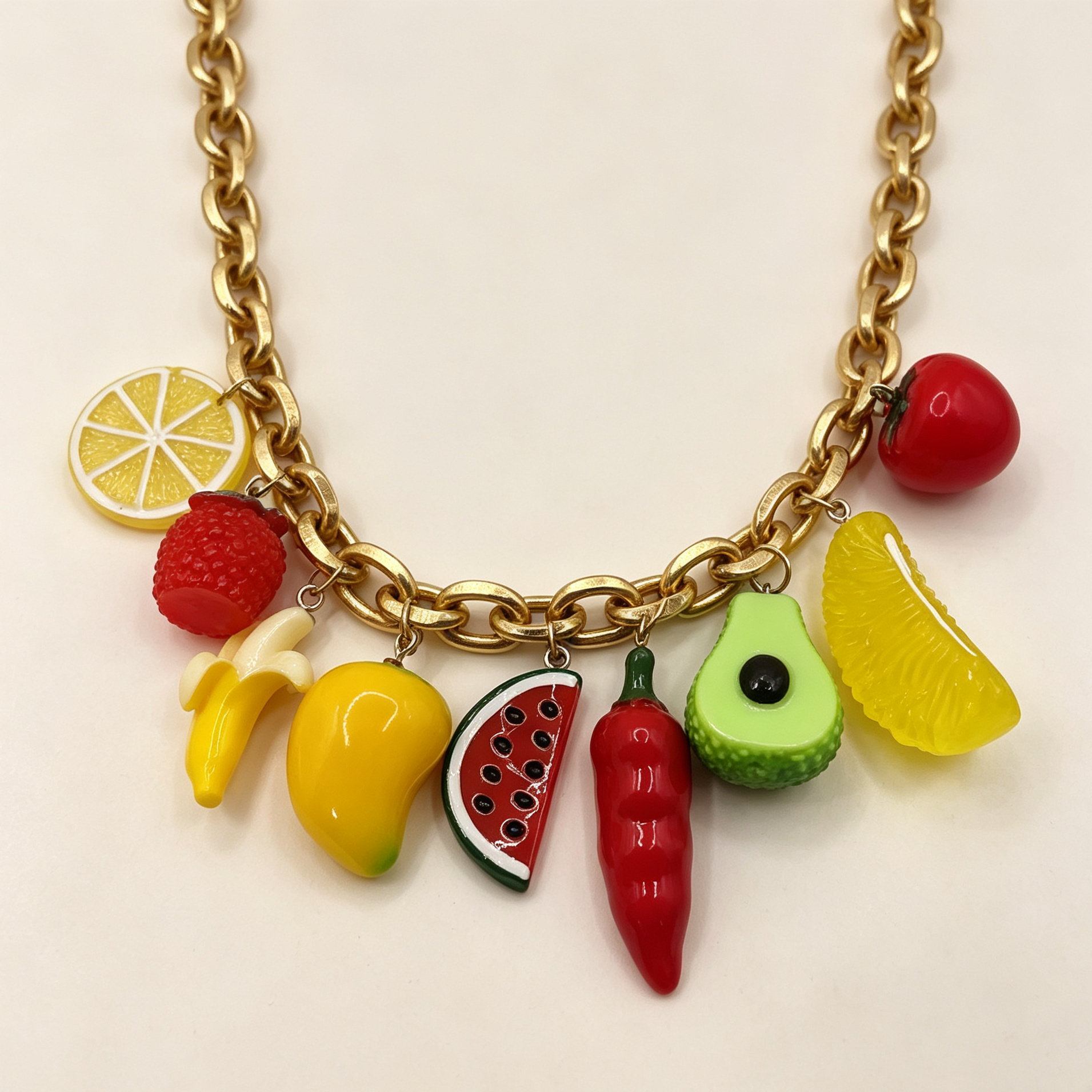 Collar de cadena gruesa con colgantes de frutas surtidas, collar llamativo de moda para mujer, venta al por mayor|JI JOYA