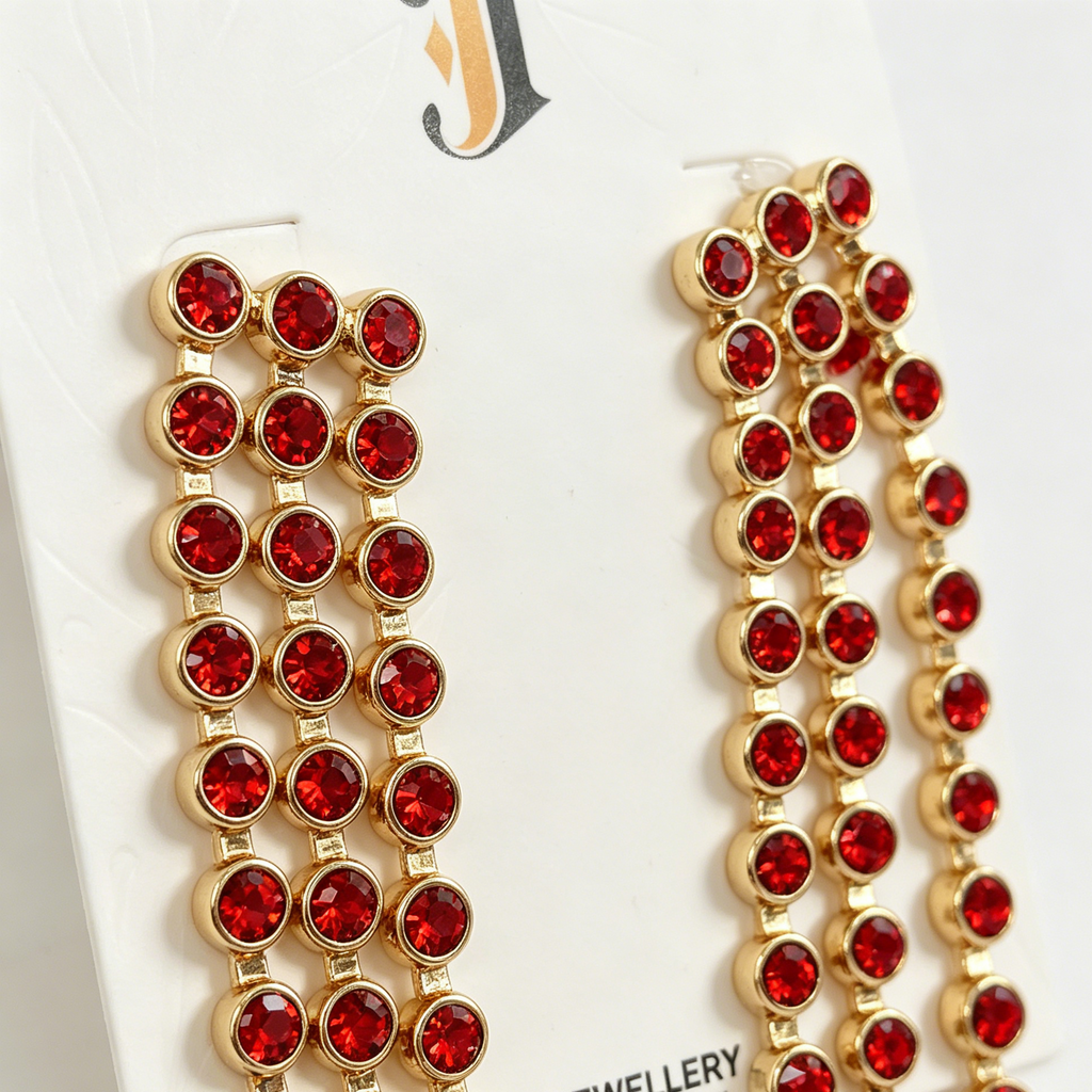Pendientes de Cadena de Cristal en Rojo y Verde - Diseño Elegante para Mayoristas|JI JOYA