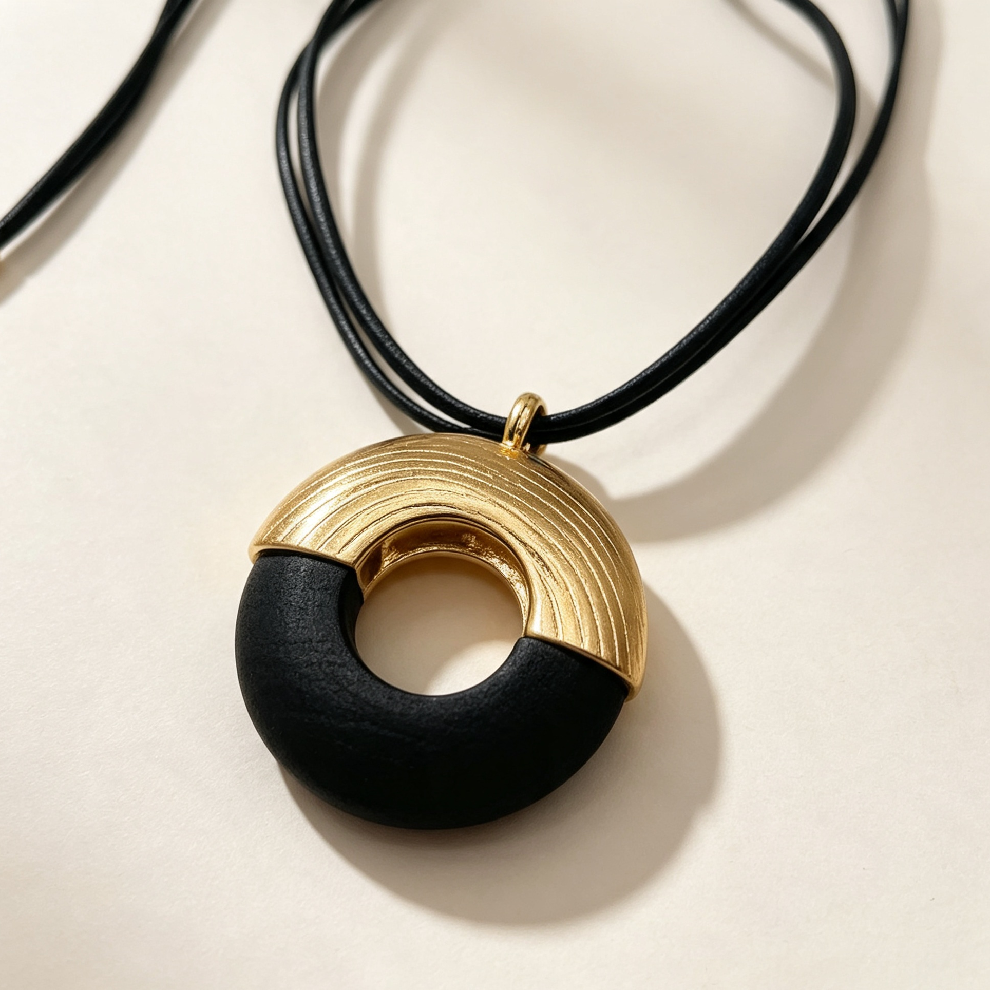 Collar colgante circular dorado y negro con cordón negro, accesorio de moda al por mayor para mujeres, diseño minimalista|JI JOYA
