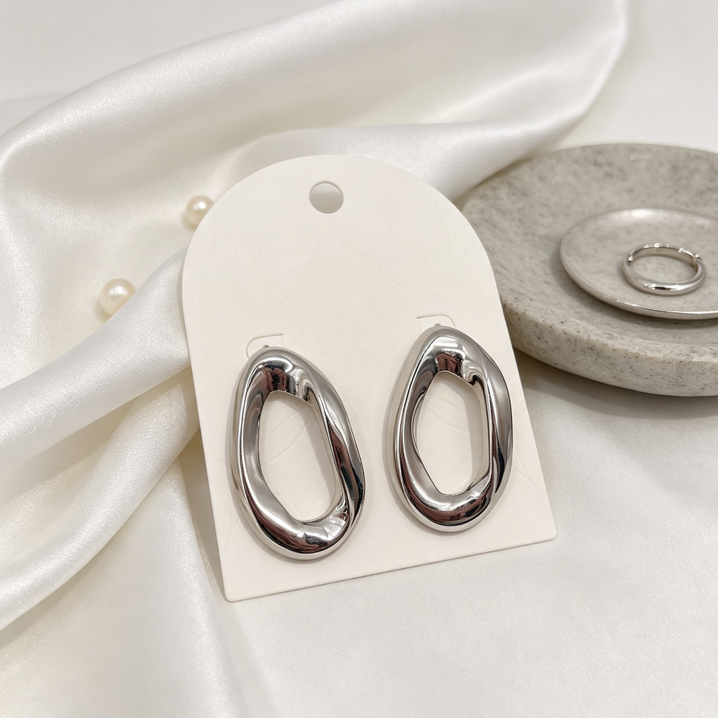 Pendientes Grandes de Aro Ovalado Irregular, Metal Brillante Dorado & Plata, Joyería al Por Mayor|JI JOYA