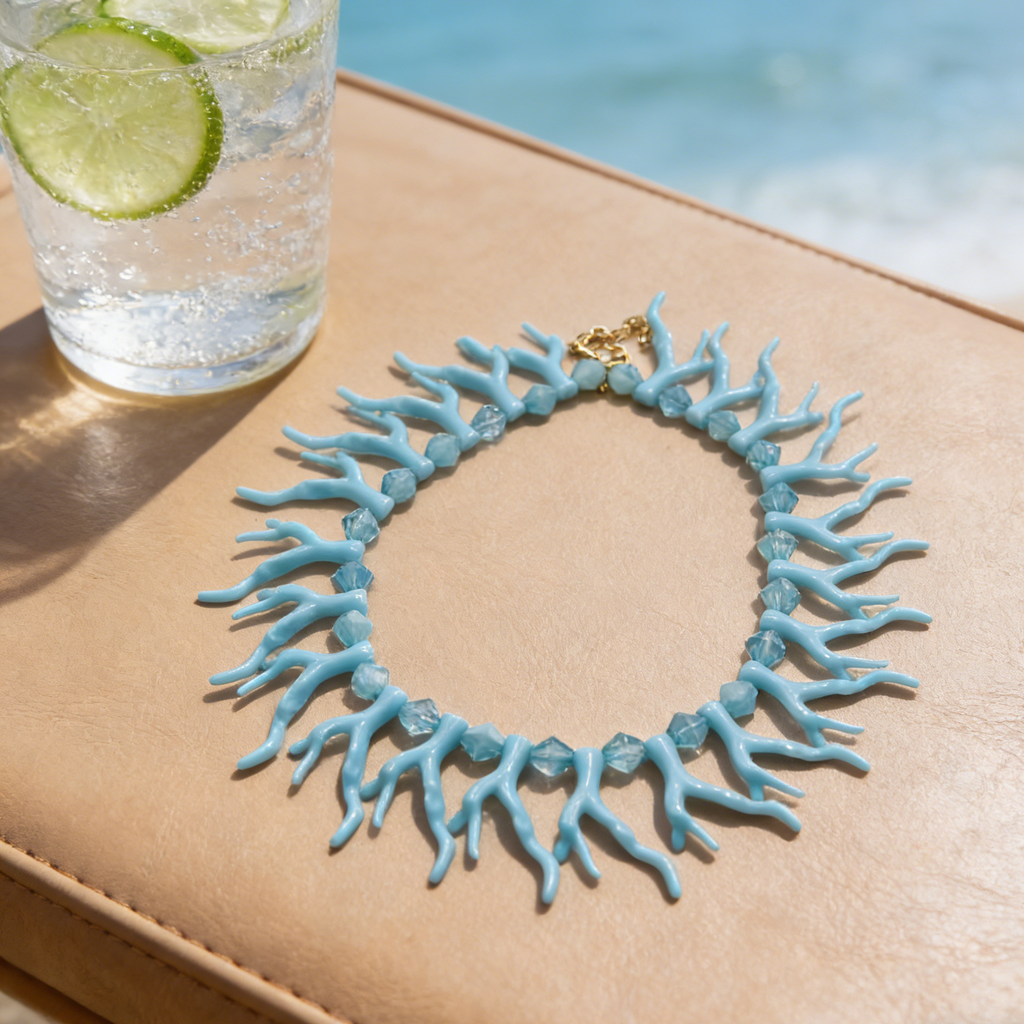 Collar llamativo de rama de coral | Gargantilla para vacaciones de verano en la playa