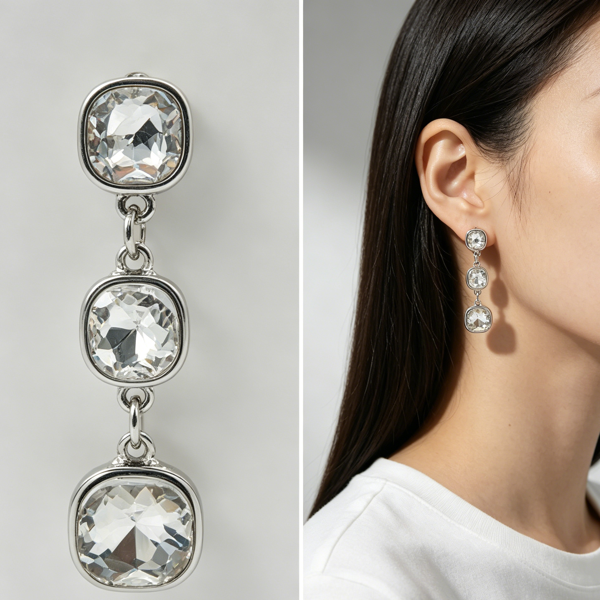 Pendientes Colgantes de Cristal 2 Colores - Joyería Mayorista de Moda con Pin S925|JI JOYA