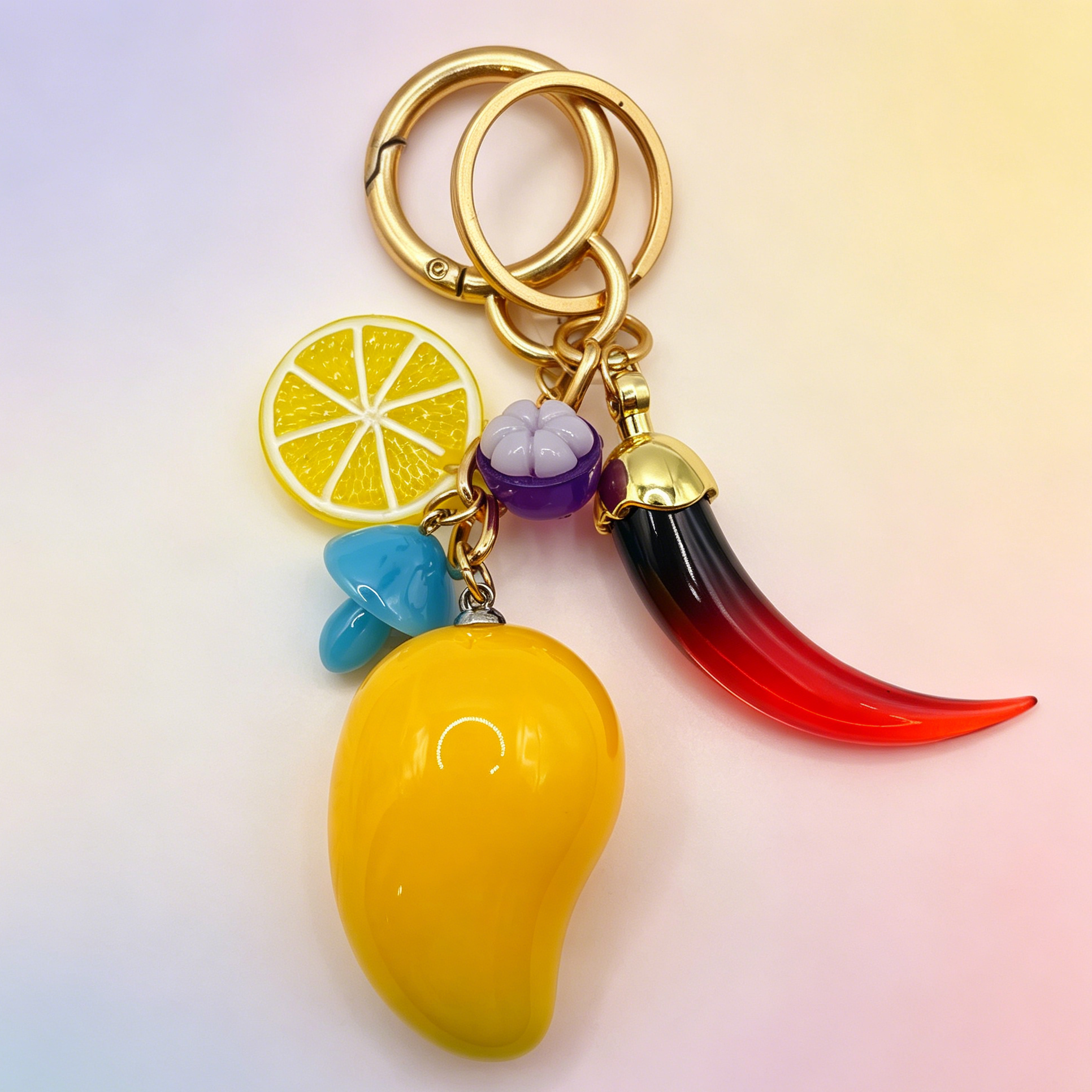 Llavero de Frutas Resina al Por Mayor, Llavero de Mango Limón con Dije de Cuerno, Accesorios de Moda para Llavero de Bolso, Venta al Por Mayor|JI JOYA