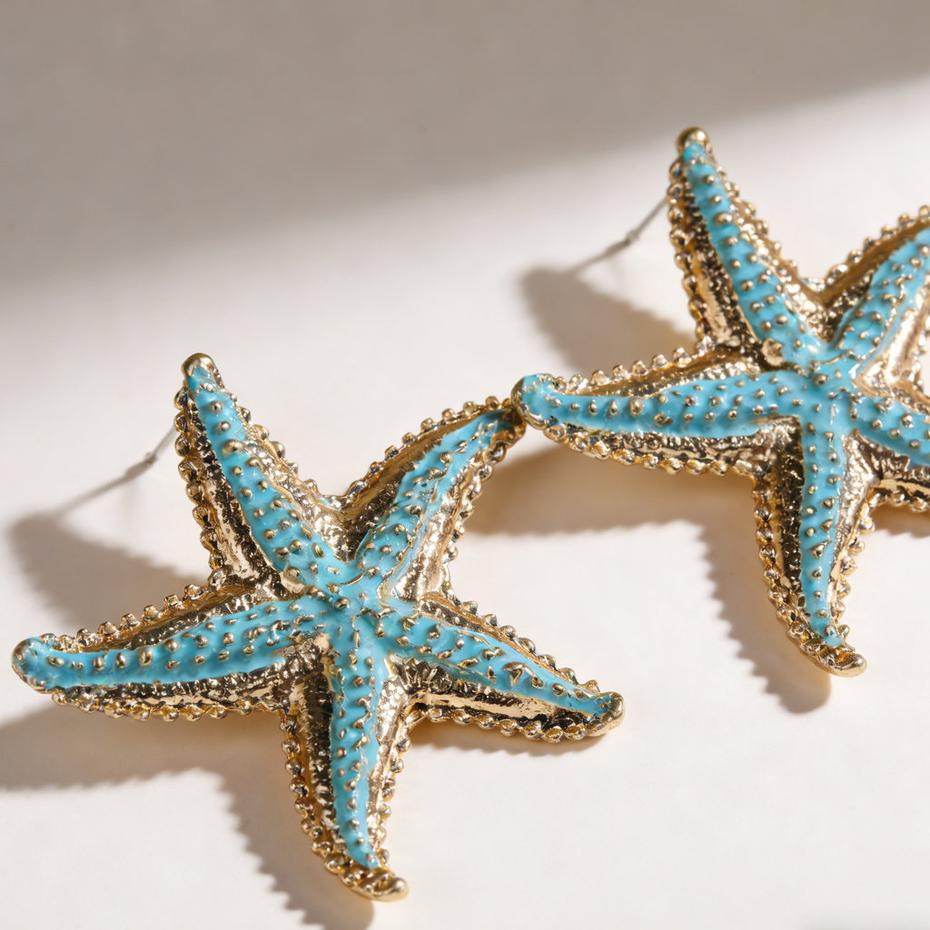 Pendientes Estrella de Mar Azul y Dorado - Accesorios de Verano para Mujer