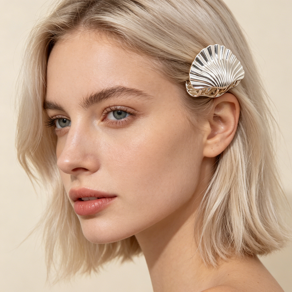 Pinza de pelo en forma de concha, chapada en oro, para mayorista y tiendas|JI JOYA