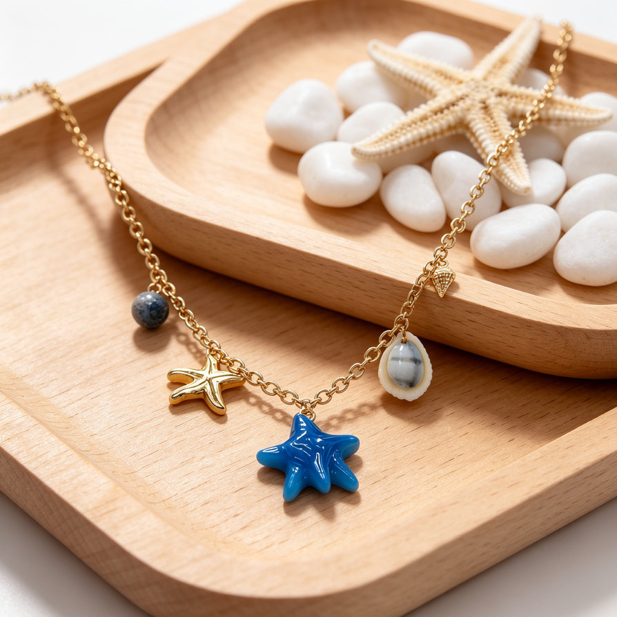 Collar de Estrella de Mar y Concha de Océano, Joyería de Playa para Mujeres, Pedidos Mayoristas|JI JOYA