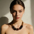 Gargantilla llamativa de ámbar y ónix | Collar llamativo de inspiración vintage