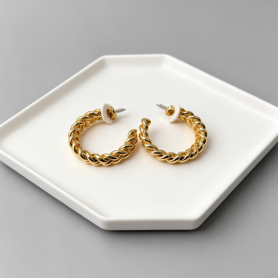 Aretes C de Cadena Trenzada | Pendientes de Moda Dorados/Plateados para Mujeres | Joyería al Por Mayor|JI JOYA